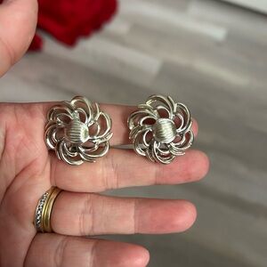 4-$50 Coro vintage Elegant Silver Floral clip on Earrings 🥰